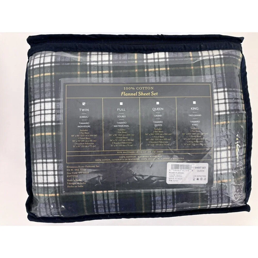 NEW Pendleton Seldon Plaid Flannel 3 Piece Sheet Set TWIN Navy Green White Set